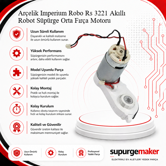 Arçelik Imperium Robo Rs 3221 Akıllı Robot Süpürge Orta Fırça Motoru Aksesuarları – Yedek Parça