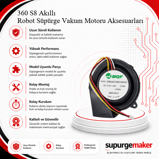 360 S8 Akıllı Robot Süpürge Vakum Motoru Aksesuarları – Yedek Parça