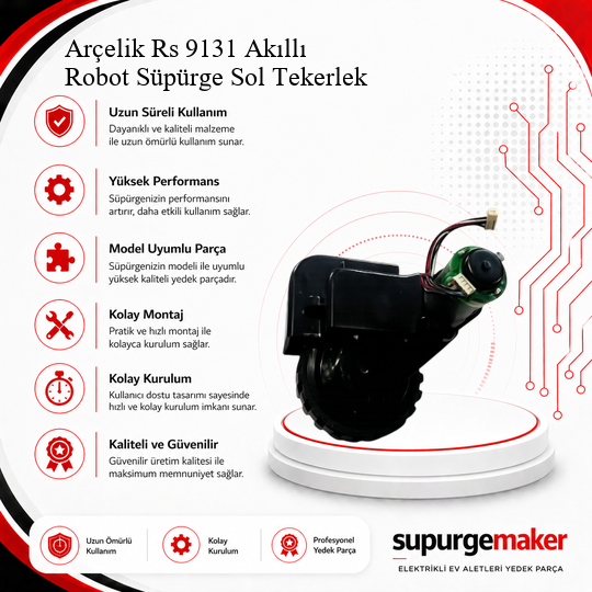 Arçelik Rs 9131 Akıllı Robot Süpürge Sol Tekerlek Aksesuarları – Yedek Parça