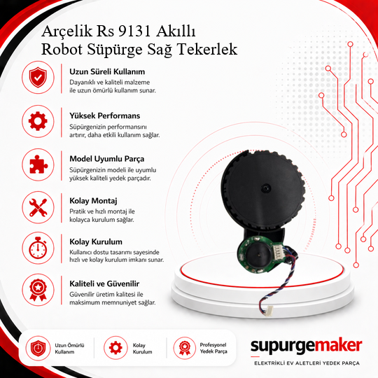 Arçelik Rs 9131 Akıllı Robot Süpürge Sağ Tekerlek Aksesuarları – Yedek Parça