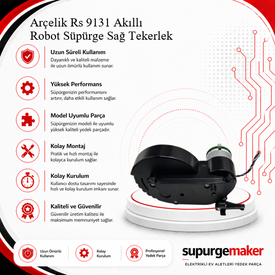 Arçelik Rs 9131 Akıllı Robot Süpürge Sağ Tekerlek Aksesuarları – Yedek Parça